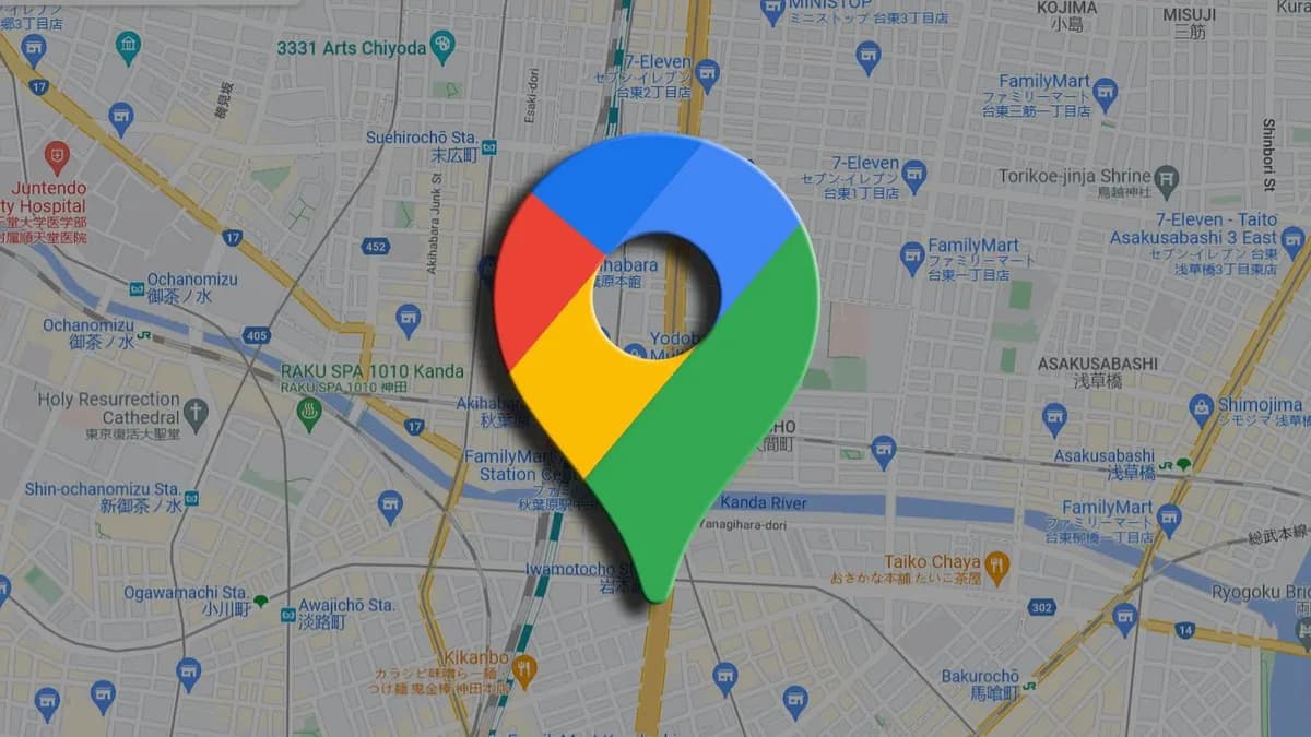 The Google Maps pin over a city street map